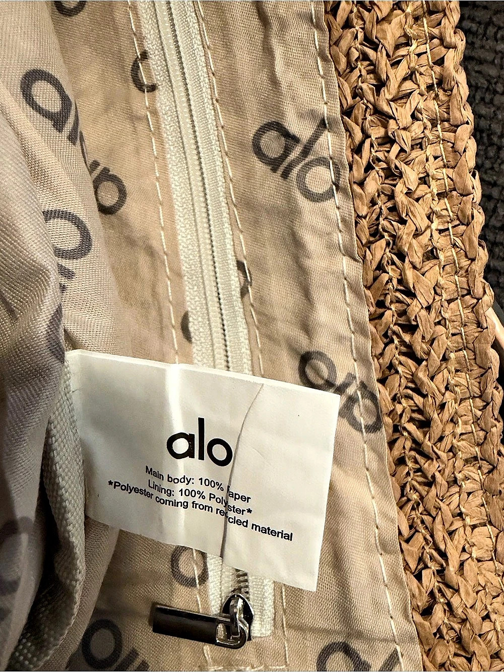Alo Yoga Woven Straw Tote Bag – Tan Cream Two Tone Large Beach Shoulder Bag - Picture 7 of 9